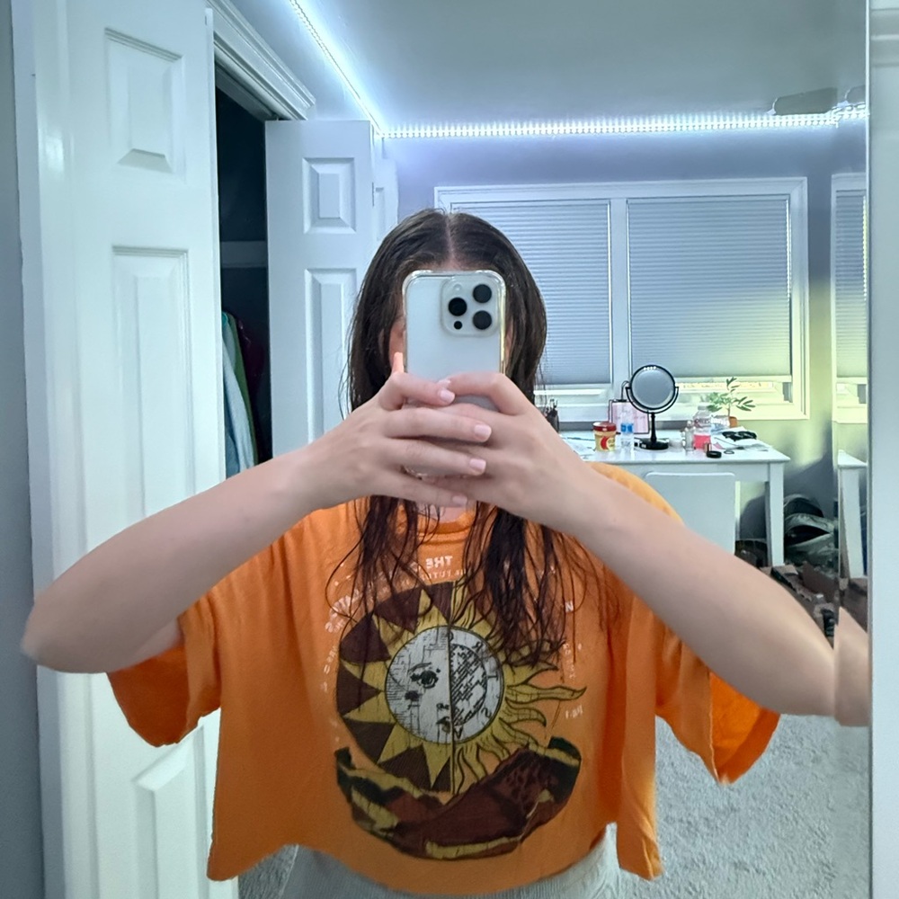 Orange Sun and Moon Graphic T-Shirt